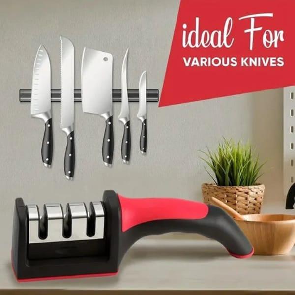 Multi-Function 3 Stages Type Knife Sharpener Handheld with Non-Slip Base for Ceramic Steel and Knives