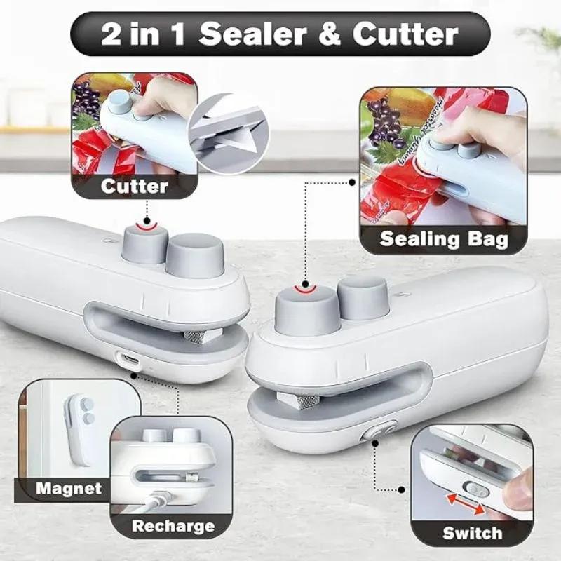 Rechargeable 2 in 1 Portable Mini Food Bag Heat Sealer And Cutter For Home and Outdoor Use