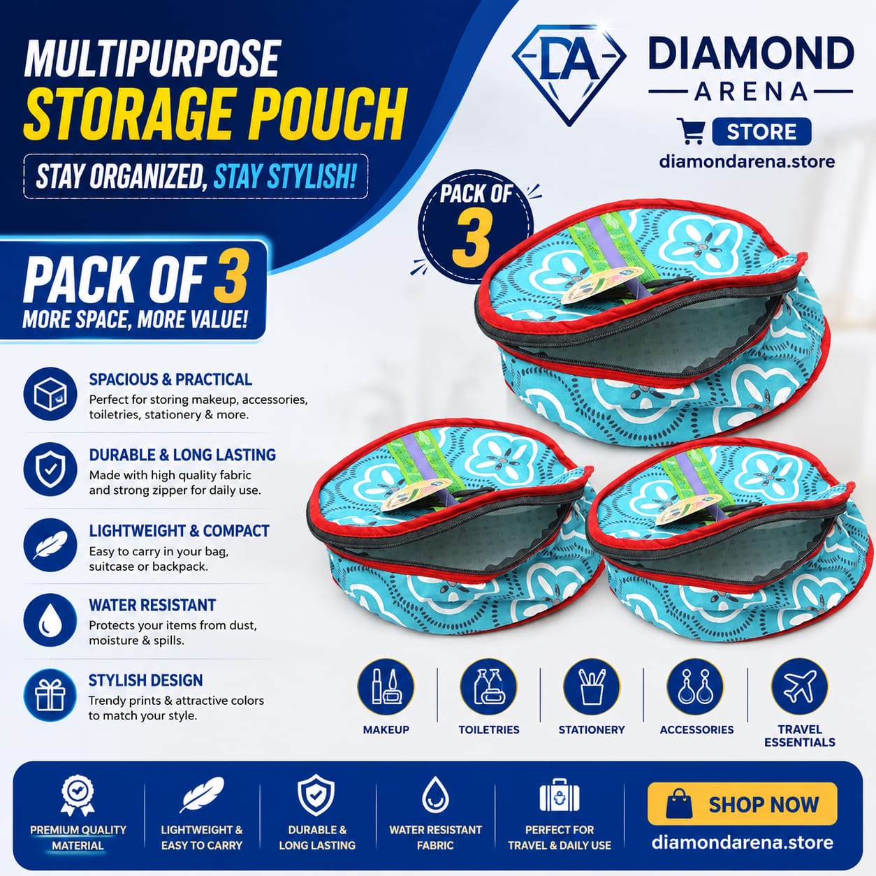 Pack Of 3 - Roti Basket Circle – Roti Chapati Box with Zipper Cover Just Rs. 1099 Only