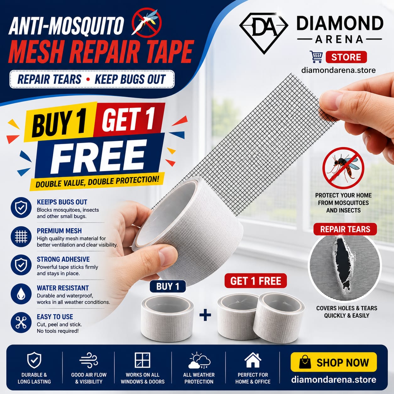 Buy 1 Get 1 Free Strong Self Adhesive Window Net Screen Repair Patch Tape For Covering Up Holes Tears Anti Insect Mosquito Mesh Just Rs 1199 Only