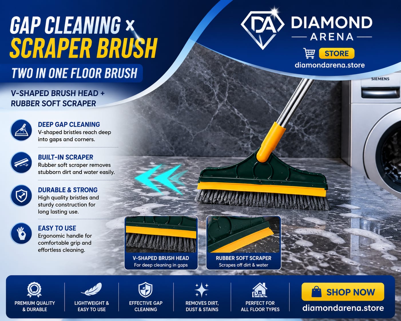 2 in 1 Cleaning Brush Floor Scrub Broom Wiper Scraper
